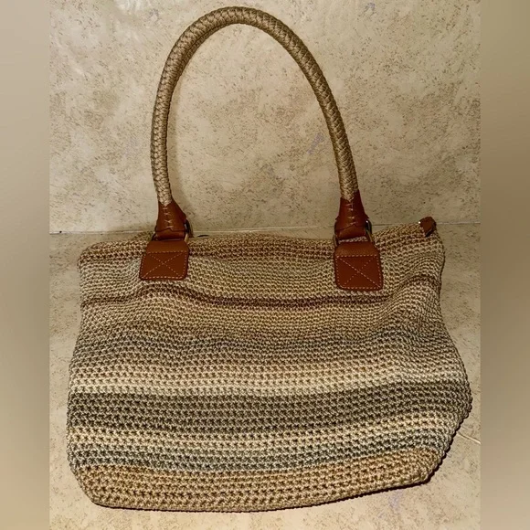 The Sak Cambria Crochet Woven Shoulder Bag Tote Sand Stripe - Picture 2 of 13